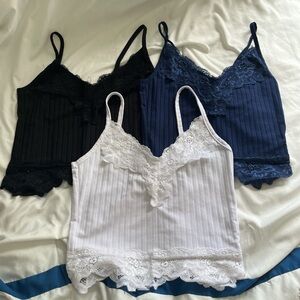 Lace Trim Cami Set - Black, Navy, White